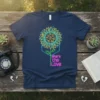 Sunflower design with sign language hands and "share the Love" text on a navy t-shirt