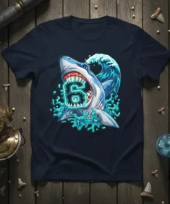 Shark Number 6 eye-catching graphic design printed on comfortable cotton t-shirt