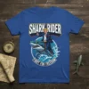 Shark Rider Fight For Freedom t-shirt design featuring Donald Trump riding a shark, with bold text and ocean waves