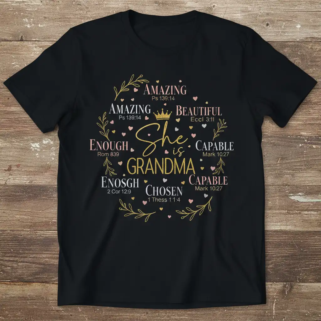 She is Grandma AMAZING quote printed with creative illustration on quality cotton blend t-shirt design