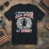 She Is Not Just A Soldier She Is My Mommy t-shirt with American flag design, silhouette of a female soldier