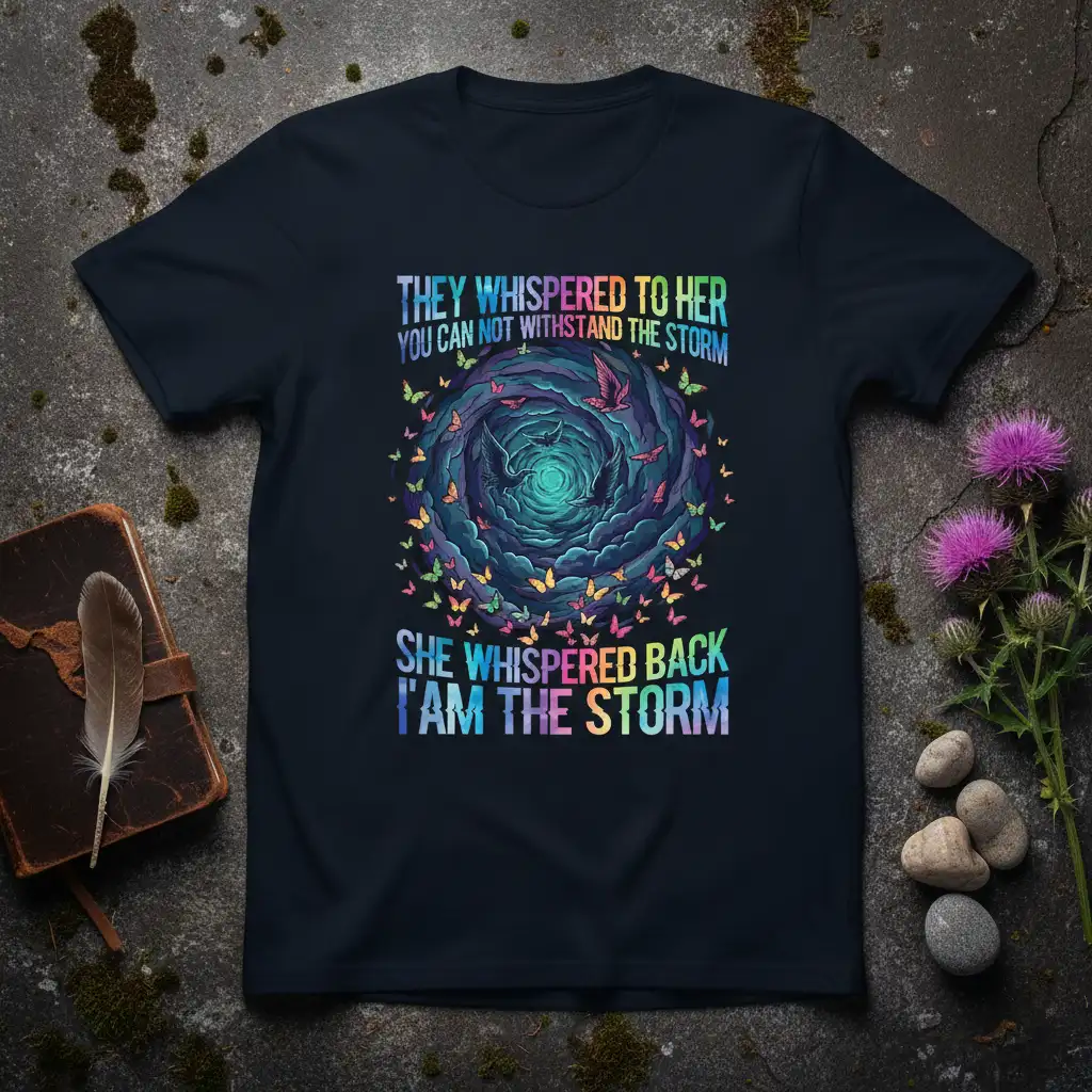 THEY WHISPERED TO HER quote printed with bold typography on comfortable cotton fabric t-shirt design