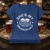 She's My Drunker Half t-shirt design with two beer mugs graphic and white text