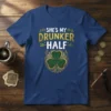 She's My Drunker Half text with a green and gold shamrock design, perfect for St. Patrick's Day couples