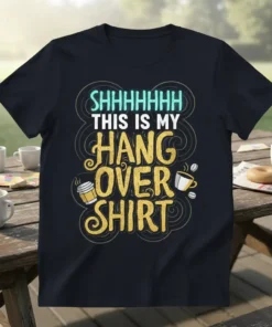 SHHHHHHH This Is My Hang Over Shirt funny quote with coffee cups and swirls design