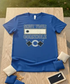 SHUT YOUR CORNHIOLE unique graphic design printed on comfortable cotton t-shirt