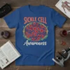 Sickle Cell Awareness T-Shirt with red blood cell graphic and medical caduceus symbol, promoting health advocacy