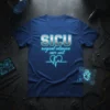 SICU Surgical Intensive Care Unit text with heart monitor graphic on a navy blue t-shirt
