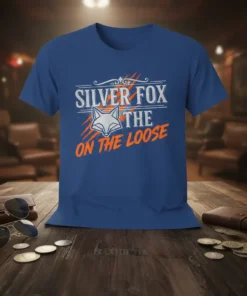 Silver Fox The On The Loose t-shirt design with a white fox head graphic and distressed text