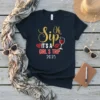 Sip Oh IT'S A GIRL'S TRIP 2025 text with wine glass and lips graphic on dark t-shirt