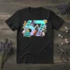 SIX 67 SEVEN text with floral design on a black t-shirt, celebrating a 67th birthday