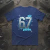 Six 67 Seven retro tech t-shirt design with large metallic numbers and neon blue accents