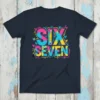Colorful "SIX SEVEN" text design with a pencil graphic for a 6th or 7th birthday celebration