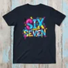 SIX SEVEN birthday t-shirt with colorful graffiti-style text and a pencil graphic