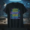 Black t-shirt with neon-style text "SIX SEVEN DAYS LATER..." in a Spongebob-inspired font, surrounded by circuit board graphics