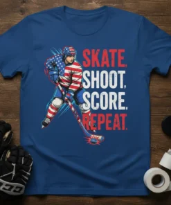 SKATE, SHOOT, SCORE, REPEAT. stylish graphic design printed on comfortable cotton t-shirt