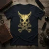 Golden skull with horns and crossed bones design on a black t-shirt, Skull Crossbones Graphic T-Shirt