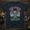 Sleep Deprived Barely Alive text with a skeleton bat graphic on a dark t-shirt