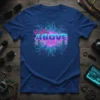 Slightly ABOVE AVERAGE text design on a blue t-shirt with a neon circuit board graphic