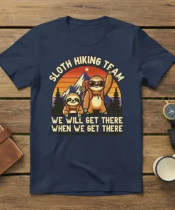 SLOTH HIKING TEAM WE text design featuring bold typography on quality t-shirt