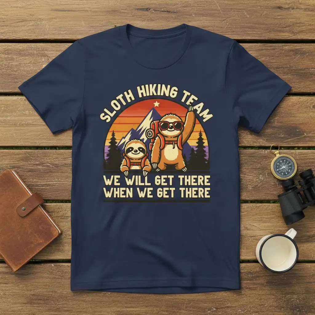 SLOTH HIKING TEAM WE quote printed with unique artwork on durable material t-shirt design