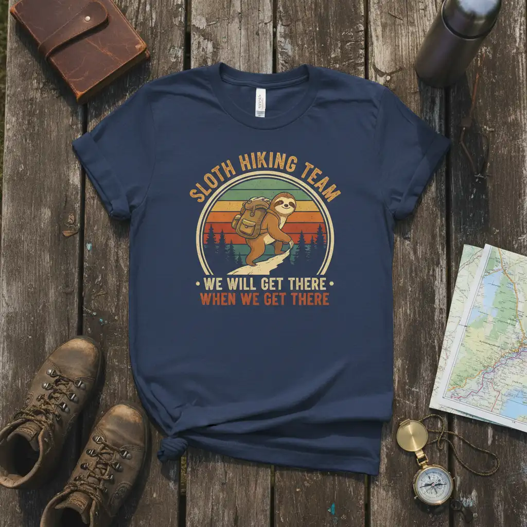 Sloth Hiking Team We quote printed with eye-catching design on comfortable cotton fabric t-shirt design