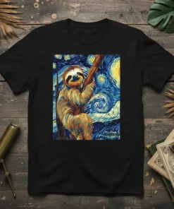 Sloth Starry Night T-Shirt stylish graphic design printed on comfortable cotton t-shirt