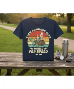 Slow Runners Club No Need For Speed t-shirt design with turtle and sloth on a sunset graphic