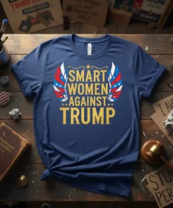 Smart Women Against Trump political statement t-shirt with patriotic wings graphic