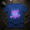 Smash The Patriarchy text design with pink and blue neon effect, surrounded by shattered glass and lightning bolts on a