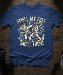 Smell My Feet Smell Them! karate graphic tee with two figures sparring and floral accents
