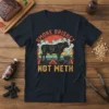 Smoke Brisket Not Meth t-shirt with bull, grill, and fire graphic