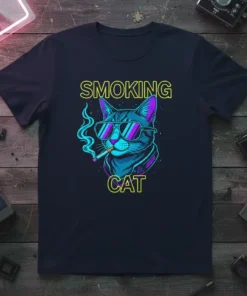 Smoking Cat T-Shirt with a retro design of a cat wearing sunglasses and smoking