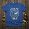Snack Time t-shirt design featuring a fierce shark graphic within a circular sunburst motif