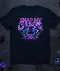 Snap My Choker neon graphic t-shirt with cyberpunk choker design in purple and blue