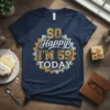 T-shirt with "SO Happy I'M 59 TODAY" text in a gear design, celebrating a 59th birthday