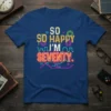 So So Happy I'm Seventy text with colorful fireworks and neon graphics on a navy blue t-shirt