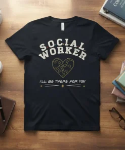 Social Worker I'll Be There For You T-Shirt with puzzle heart graphic and distressed font