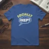 Socially Inept text in a comic speech bubble design on a blue t-shirt