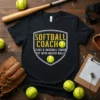 Softball coach t-shirt with the quote "Softball Coach Like A Baseball Coach But With Bigger Balls" and softball graphics