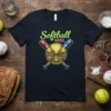 Softball Girl graphic tee with a softball, crossed bats, and leopard print bow