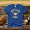 Softball Girl t-shirt with vintage heart and crossed bats graphic, perfect for players and fans