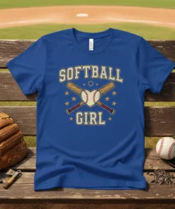 Softball Girl t-shirt with vintage heart and crossed bats graphic, perfect for players and fans