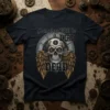 Steampunk skull with wings graphic on a navy t-shirt, featuring the text "Someday We'll be DEAD DEAD"