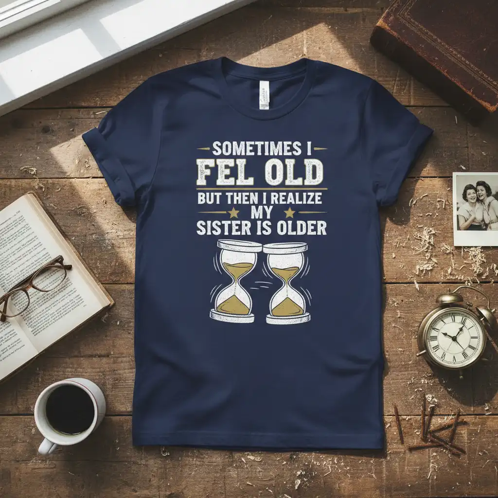 Sometimes I Fel Old But Then I Realize My Sister Is Older quote tee with hourglass graphics