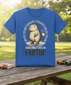 Capybara wearing a laurel wreath and looking slightly embarrassed, with steam clouds emitting, text reads "SOMETIMES I JUST BE FARTIN'"