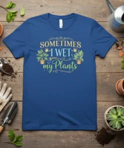 Sometimes I Wet my Plants t-shirt design with watering cans and potted plants graphic
