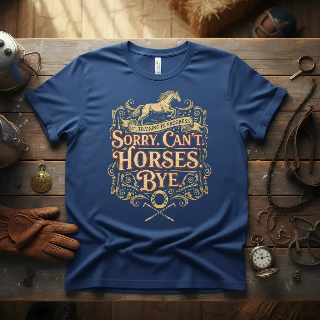 SORRY. CAN'T. HORSES. BYE. stylish graphic printed on quality cotton blend creating a standout t-shirt