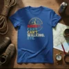 Sorry I Can't I Can't Walking Bye quote on a blue t-shirt with mountain graphic, designed for hikers