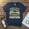 Sorry I Can't I Have Plans With My PONTOON text with pontoon boat graphic on a navy t-shirt